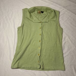 Y2K Rafaella Women's Sport Green Sleeveless Button Up Small Cottagecore Fairy